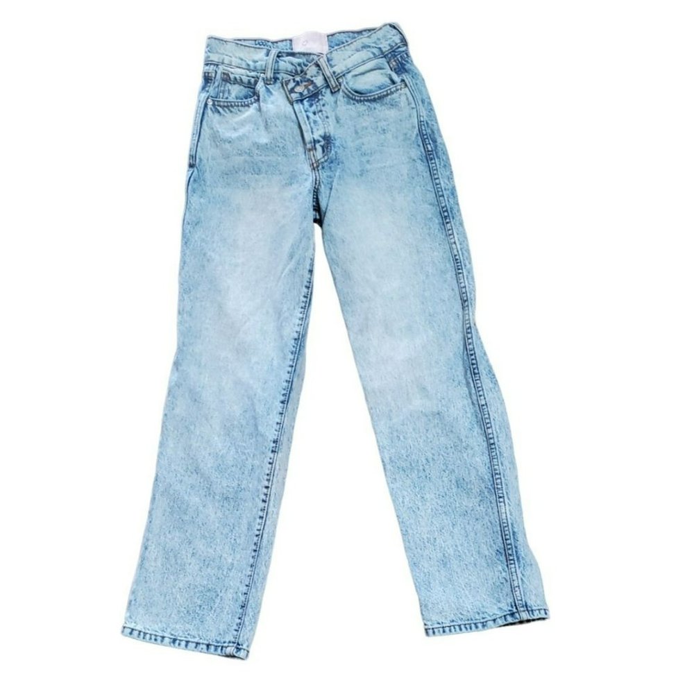 Women's Revice Retro Acid Denim Washed Jeans Off Center Button Size 25